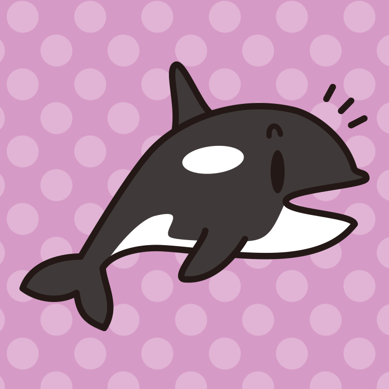 何かに気付くシャチちゃんのイラスト【色、背景あり】PNG