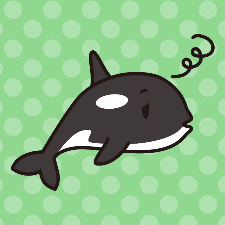 ぼーっとするシャチちゃんのイラスト【色、背景あり】PNG