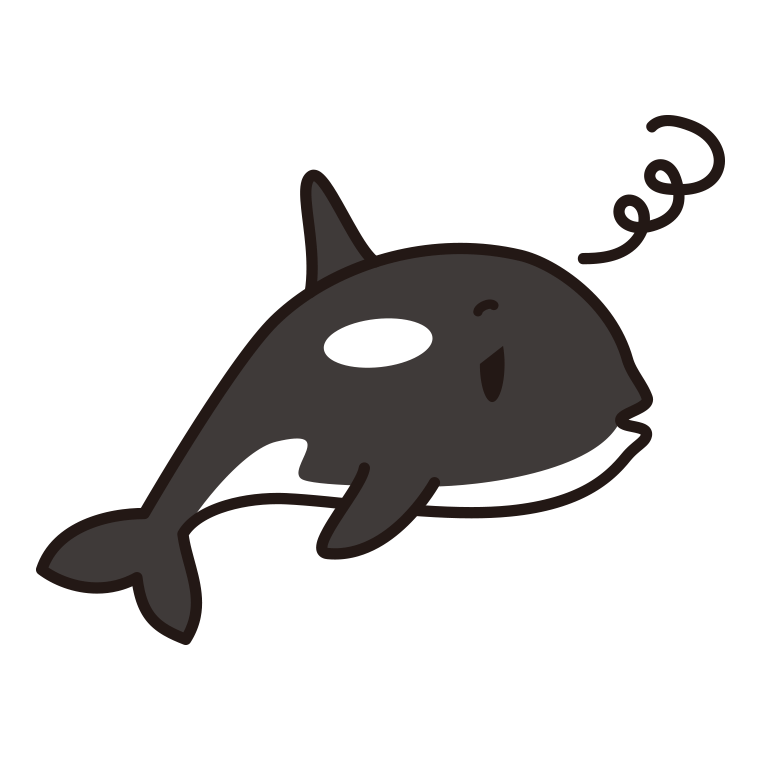 ぼーっとするシャチちゃんのイラスト【色あり、背景なし】透過PNG