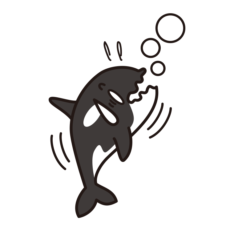 溺れるシャチちゃんのイラスト【色あり、背景なし】透過PNG