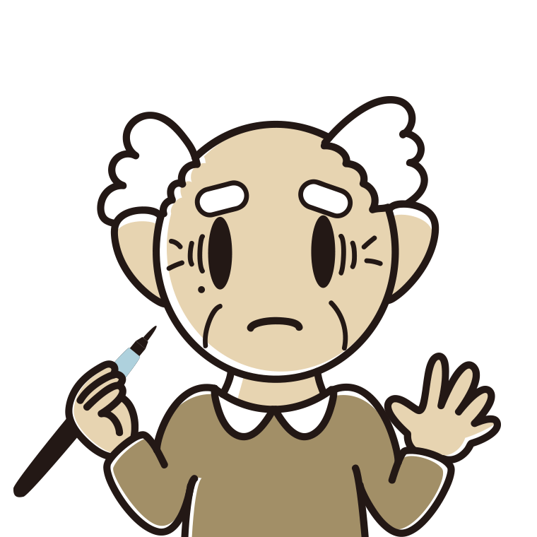 ほくろを描き足して困るおじいさんのイラスト【色あり、背景なし】透過PNG