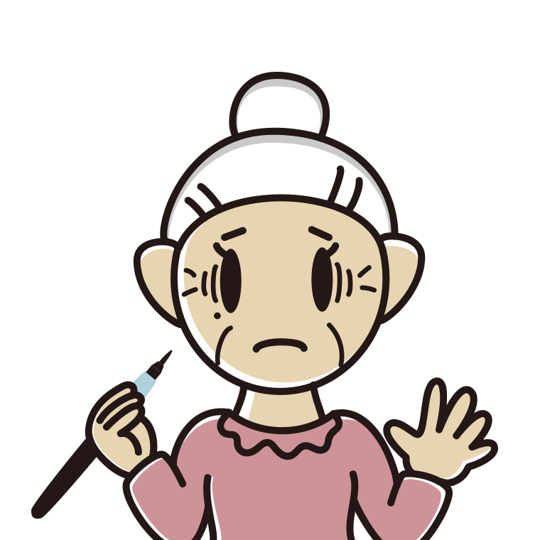 ほくろを描き足して困るおばあさんのイラスト【色あり、背景なし】透過PNG