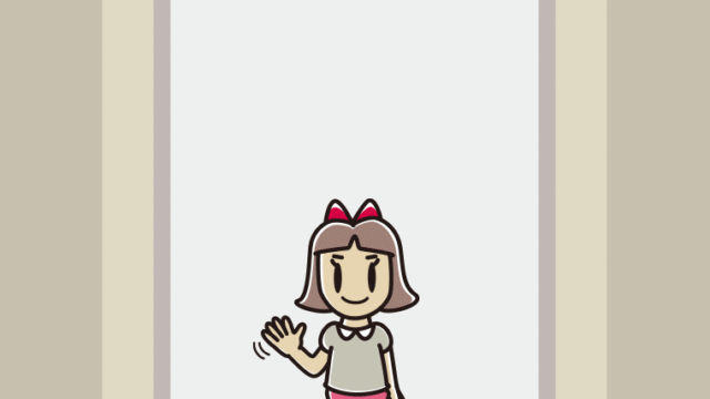 エレベーターで手を振る小学生女子のイラスト【色、背景あり】PNG