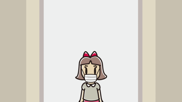 エレベーターでマスクをする小学生女子のイラスト【色、背景あり】PNG
