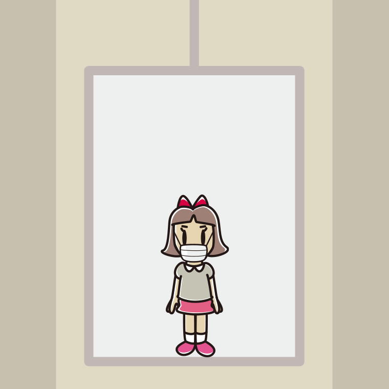 エレベーターでマスクをする小学生女子のイラスト【色、背景あり】PNG