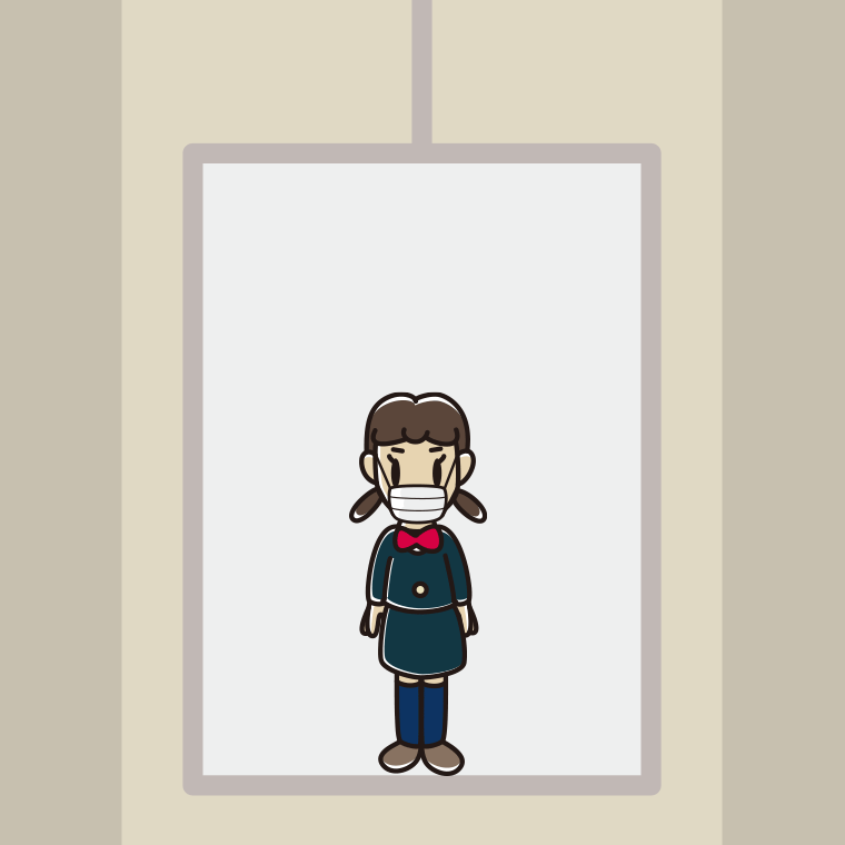 エレベーターでマスクをする女子中学生のイラスト【色、背景あり】PNG