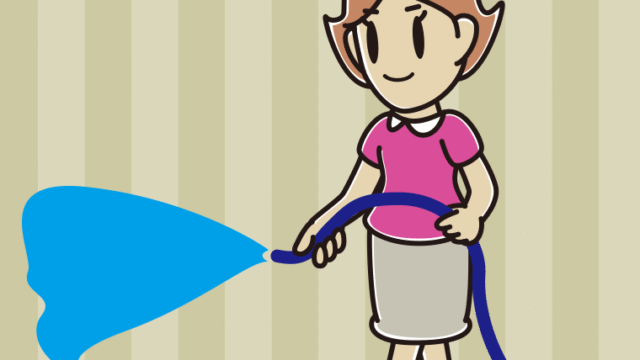 ホースで水をまく女性のイラスト【色、背景あり】PNG