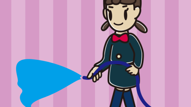 ホースで水をまく女子中学生のイラスト【色、背景あり】PNG