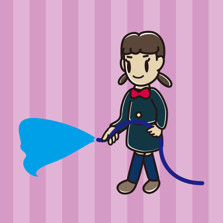 ホースで水をまく女子中学生のイラスト【色、背景あり】PNG
