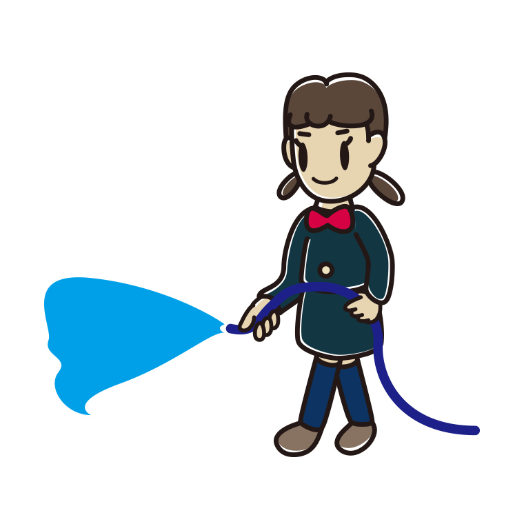 ホースで水をまく女子中学生のイラスト【色あり、背景なし】透過PNG