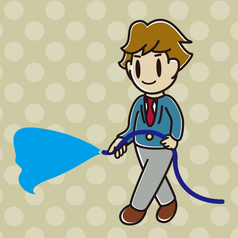 ホースで水をまく男子高校生のイラスト【色、背景あり】PNG