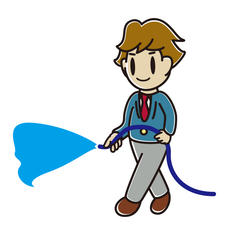 ホースで水をまく男子高校生のイラスト【色あり、背景なし】透過PNG