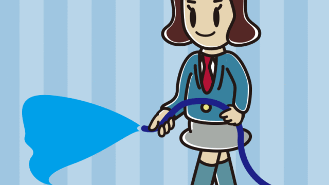 ホースで水をまく女子高校生のイラスト【色、背景あり】PNG