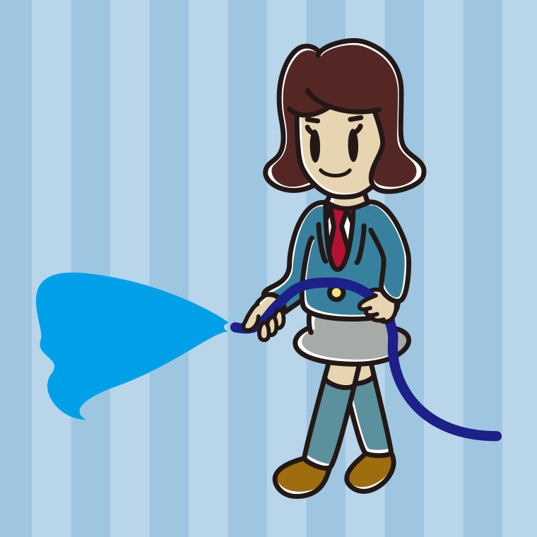 ホースで水をまく女子高校生のイラスト【色、背景あり】PNG