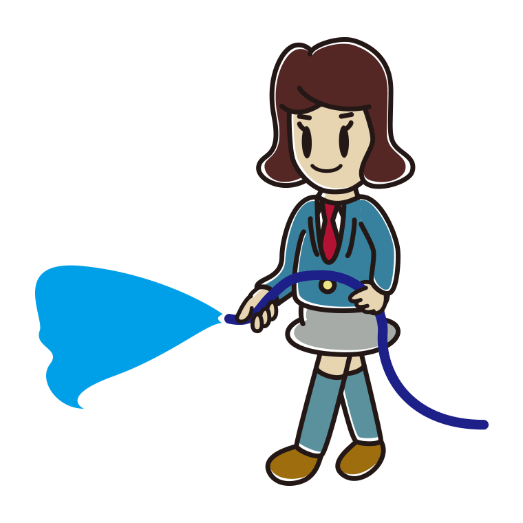ホースで水をまく女子高校生のイラスト【色あり、背景なし】透過PNG