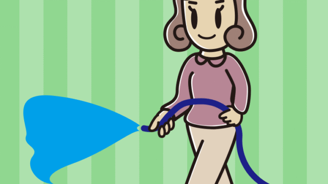 ホースで水をまく女子大学生のイラスト【色、背景あり】PNG