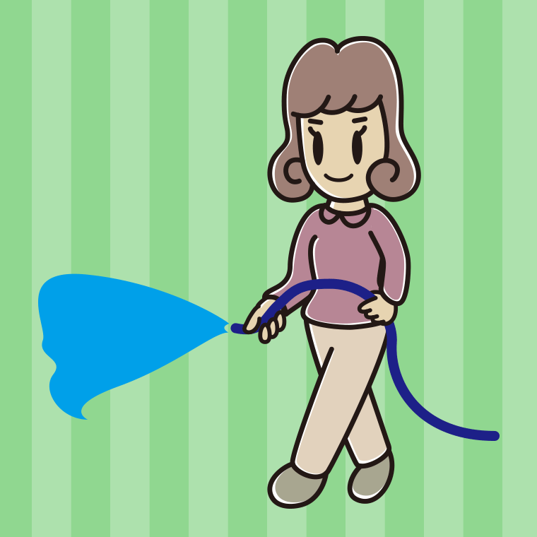 ホースで水をまく女子大学生のイラスト【色、背景あり】PNG