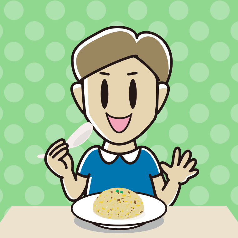 チャーハンを食べる男性のイラスト【色、背景あり】PNG