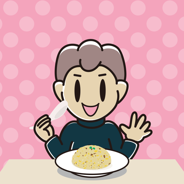 チャーハンを食べる男子中学生のイラスト【色、背景あり】PNG