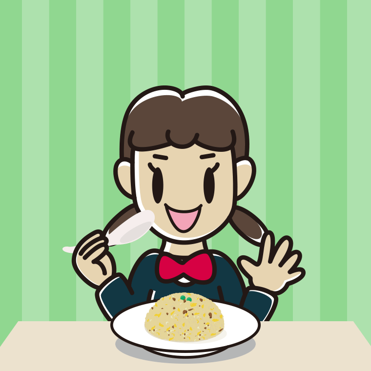 チャーハンを食べる女子中学生のイラスト【色、背景あり】PNG