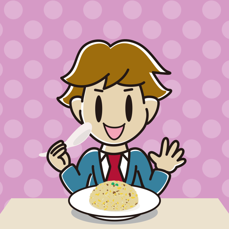 チャーハンを食べる男子高校生のイラスト【色、背景あり】PNG