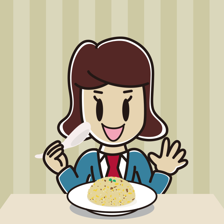 チャーハンを食べる女子高校生のイラスト【色、背景あり】PNG