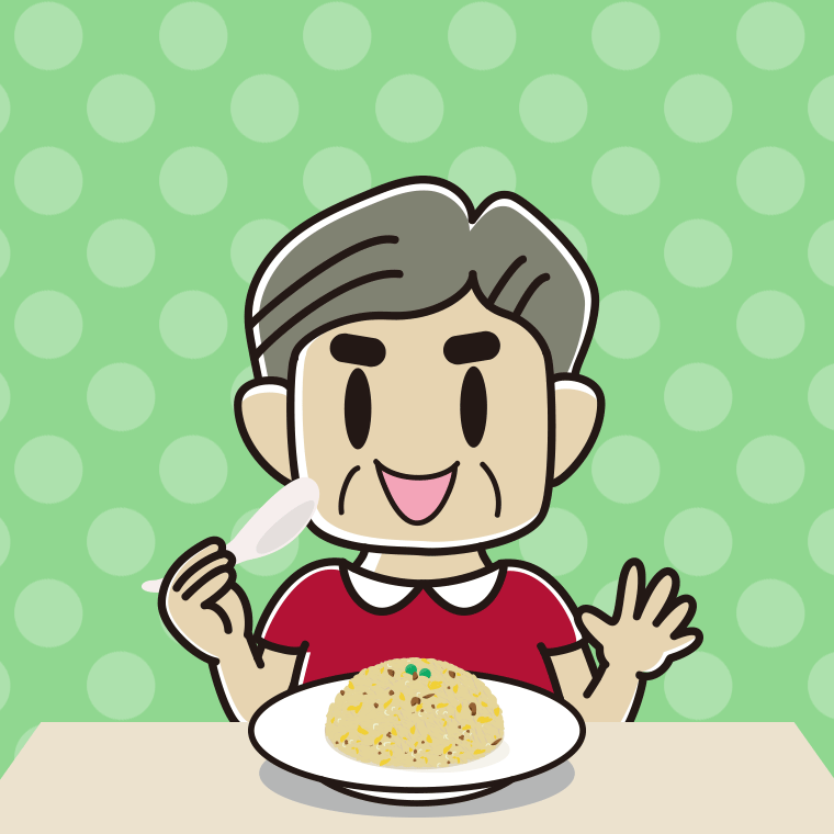 チャーハンを食べるおじさんのイラスト【色、背景あり】PNG