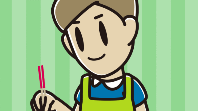 菜箸を使う男性のイラスト【色、背景あり】PNG