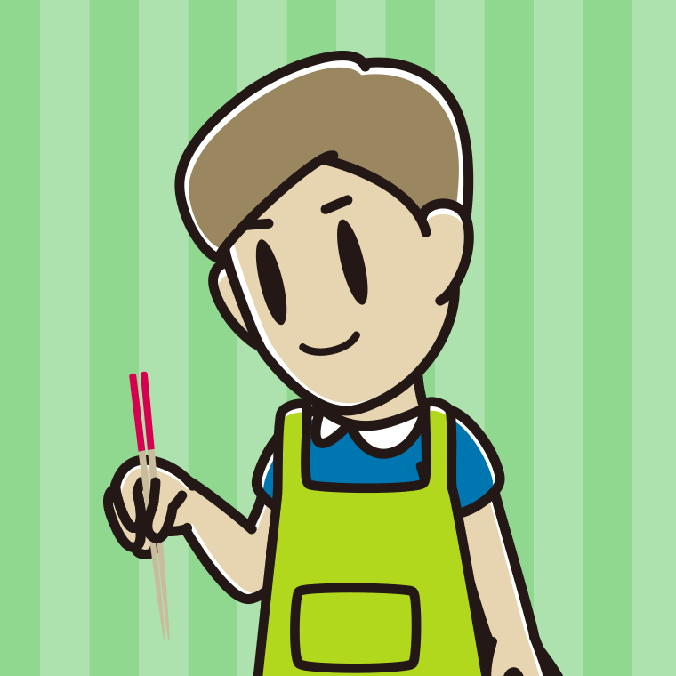 菜箸を使う男性のイラスト【色、背景あり】PNG