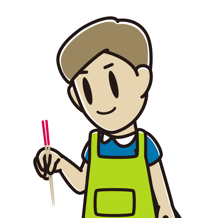 菜箸を使う男性のイラスト【色あり、背景なし】透過PNG