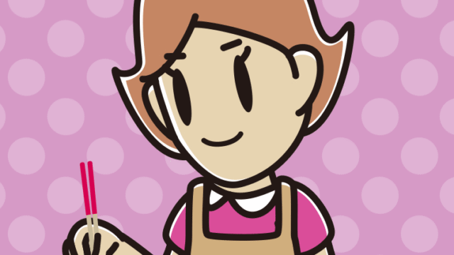 菜箸を使う女性のイラスト【色、背景あり】PNG