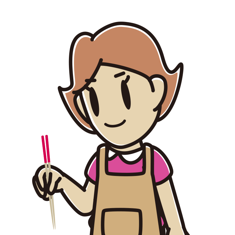 菜箸を使う女性のイラスト【色あり、背景なし】透過PNG