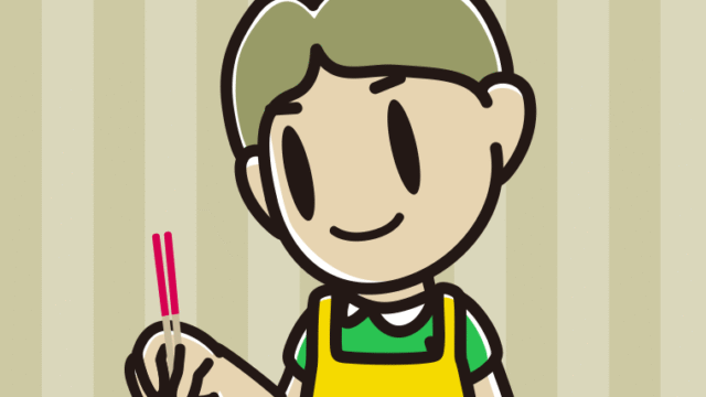 菜箸を使う小学生男子のイラスト【色、背景あり】PNG
