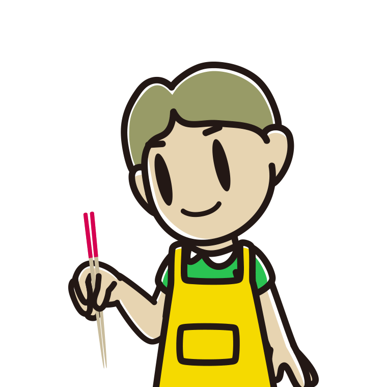 菜箸を使う小学生男子のイラスト【色あり、背景なし】透過PNG