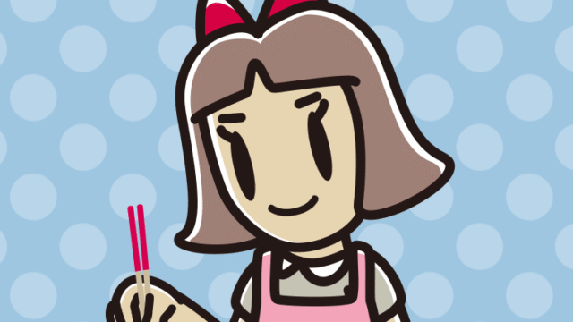 菜箸を使う小学生女子のイラスト【色、背景あり】PNG