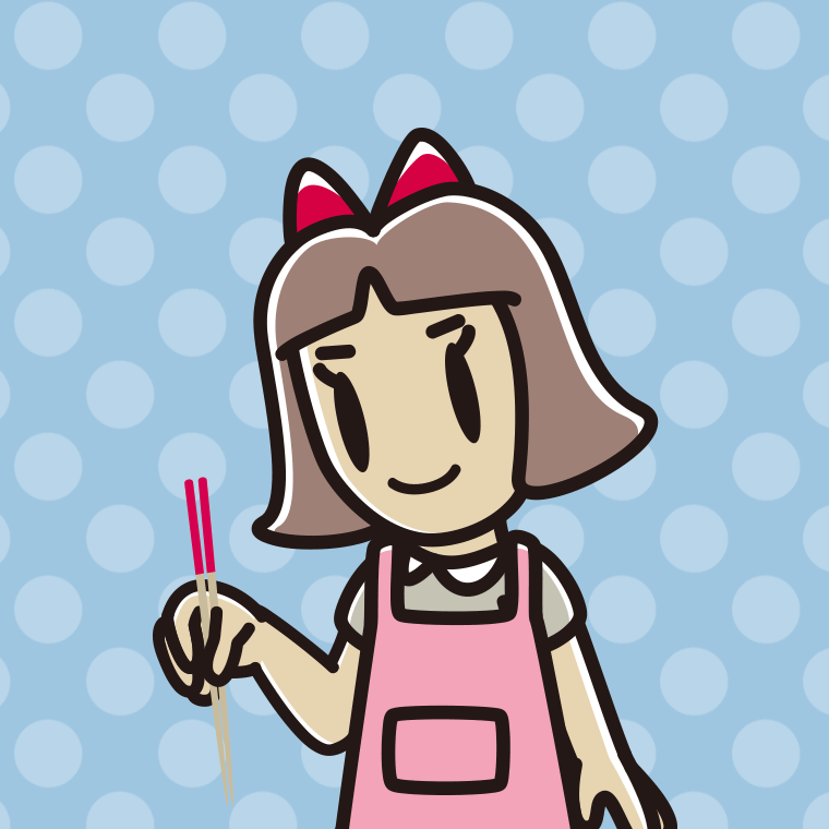 菜箸を使う小学生女子のイラスト【色、背景あり】PNG