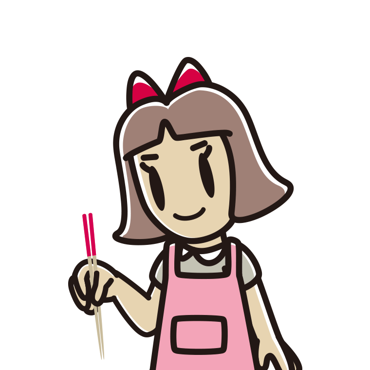 菜箸を使う小学生女子のイラスト【色あり、背景なし】透過PNG