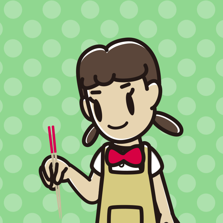 菜箸を使う女子中学生のイラスト【色、背景あり】PNG