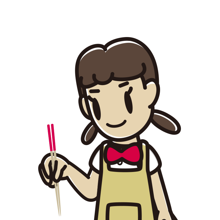 菜箸を使う女子中学生のイラスト【色あり、背景なし】透過PNG