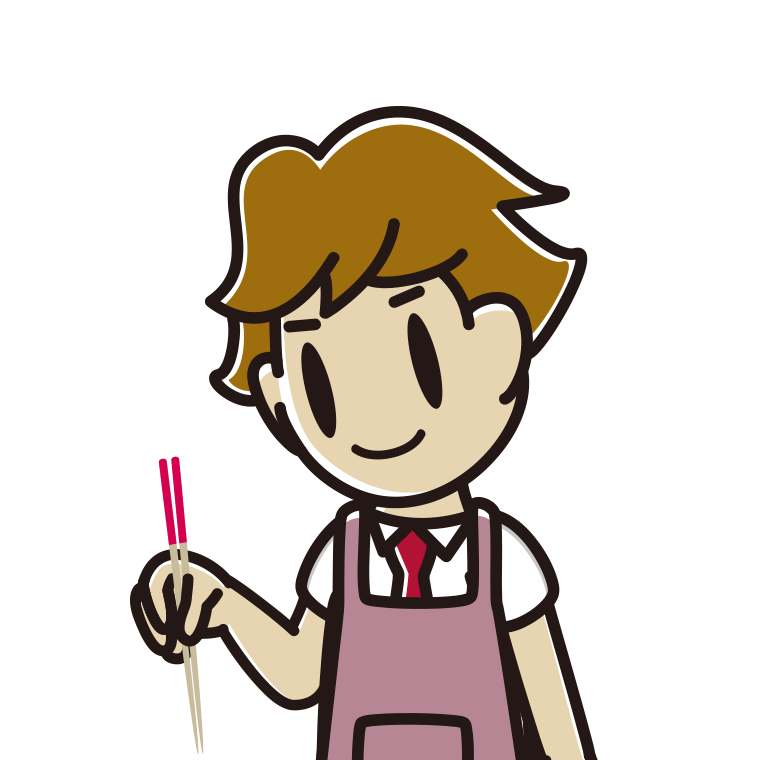菜箸を使う男子高校生のイラスト【色あり、背景なし】透過PNG