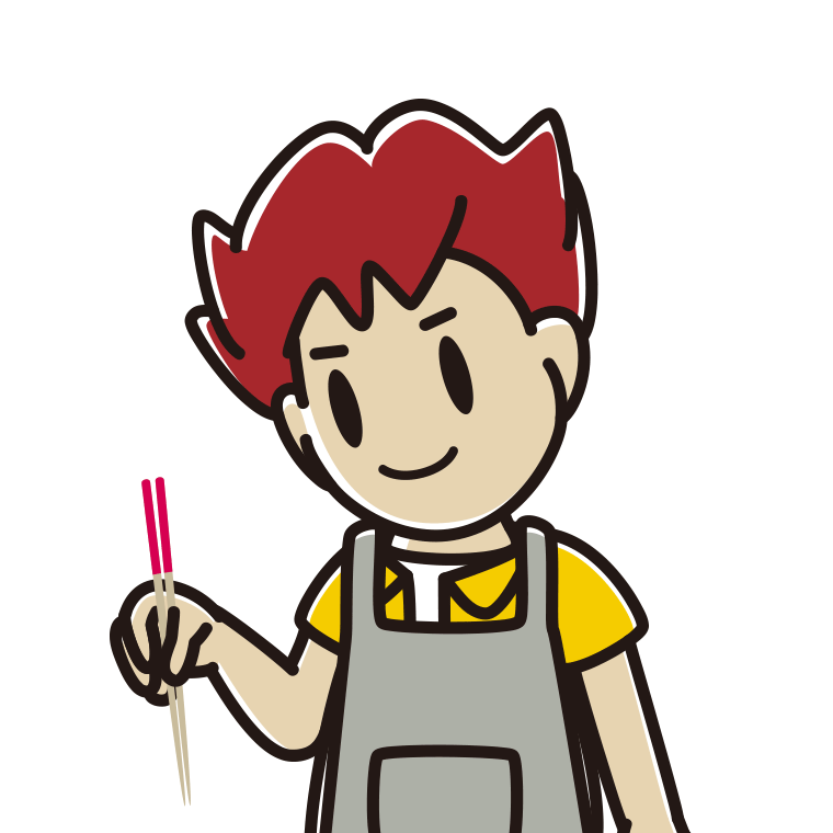 菜箸を使う男子大学生のイラスト【色あり、背景なし】透過PNG