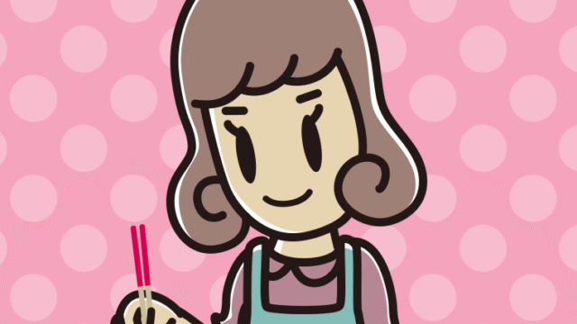 菜箸を使う女子大学生のイラスト【色、背景あり】PNG