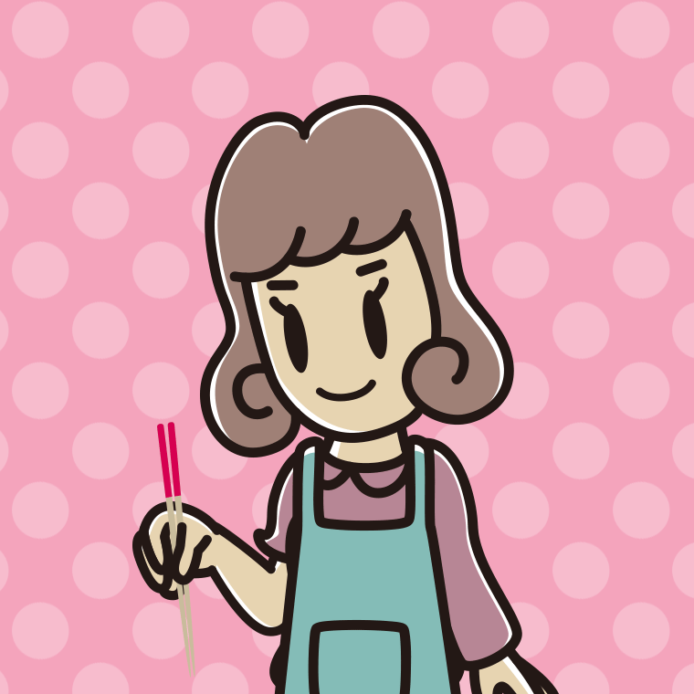 菜箸を使う女子大学生のイラスト【色、背景あり】PNG