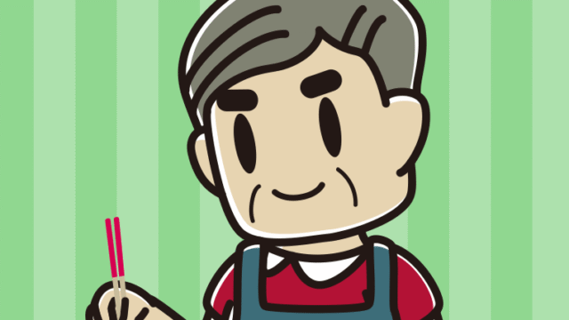 菜箸を使うおじさんのイラスト【色、背景あり】PNG