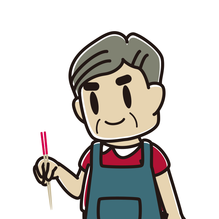 菜箸を使うおじさんのイラスト【色あり、背景なし】透過PNG