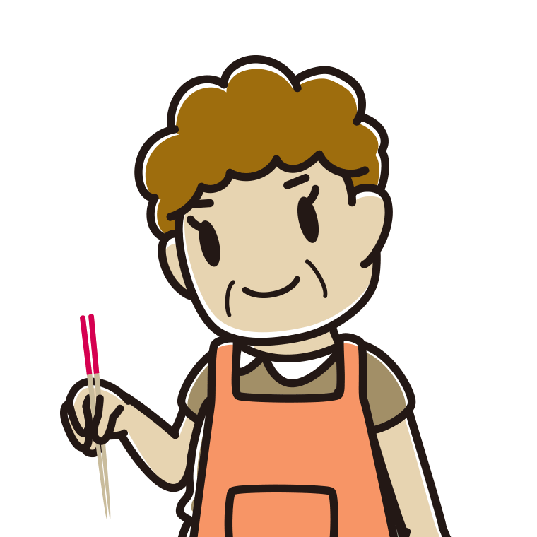 菜箸を使うおばさんのイラスト【色あり、背景なし】透過PNG
