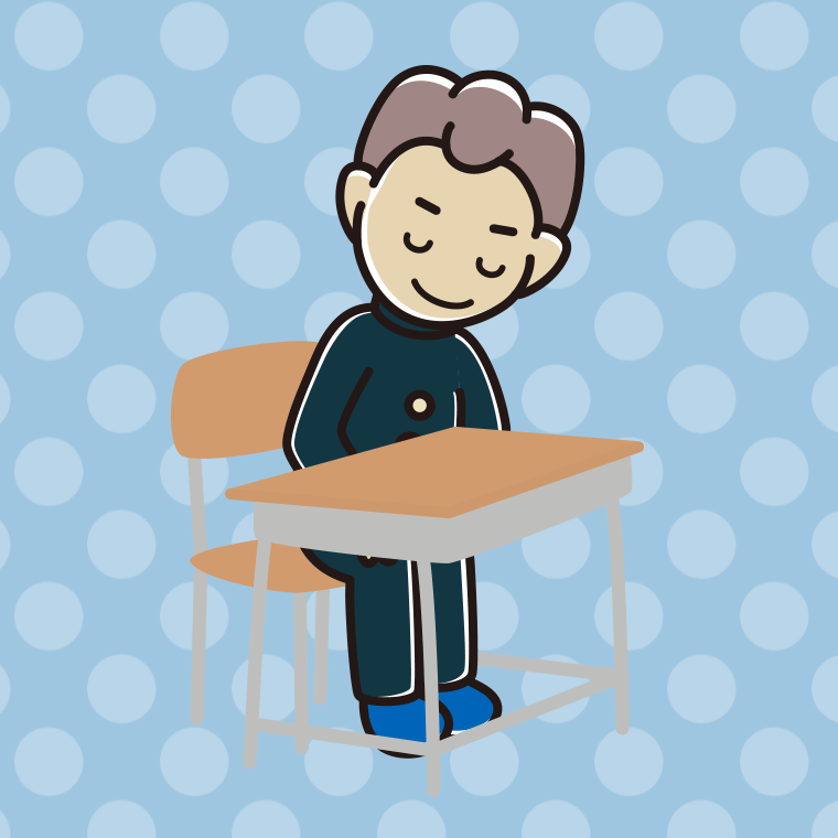 教室の席でお辞儀する男子中学生のイラスト【色、背景あり】PNG