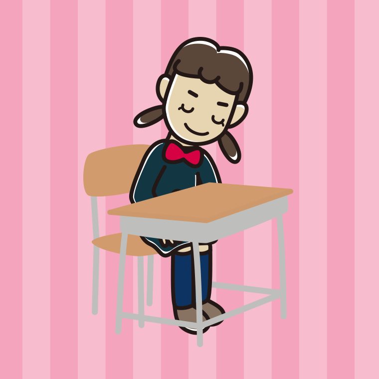 教室の席でお辞儀する女子中学生のイラスト【色、背景あり】PNG