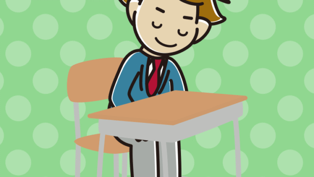 教室の席でお辞儀する男子高校生のイラスト【色、背景あり】PNG