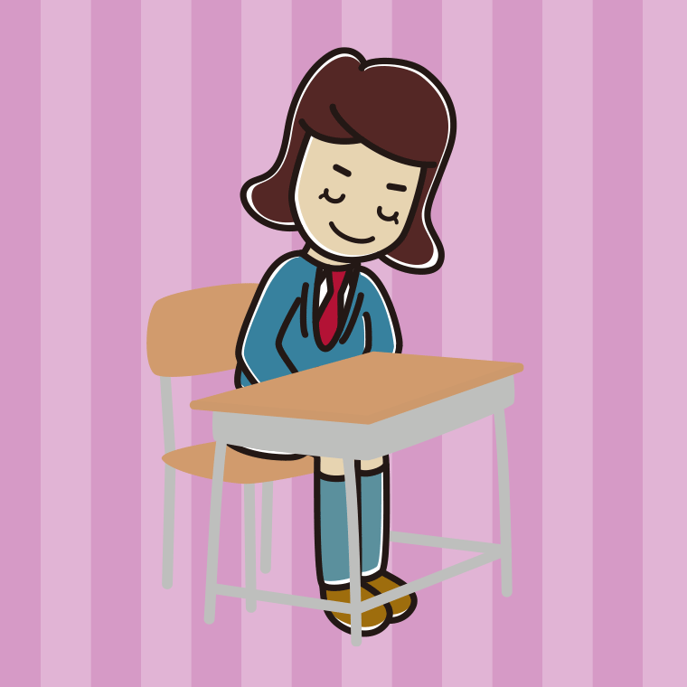 教室の席でお辞儀する女子高校生のイラスト【色、背景あり】PNG
